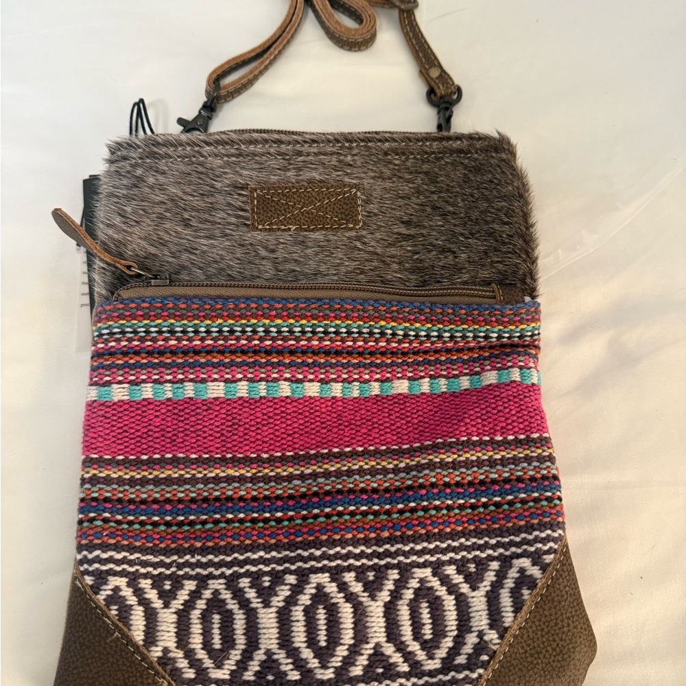 Myra Bag Pink and Brown Crossbody Cowhide accent